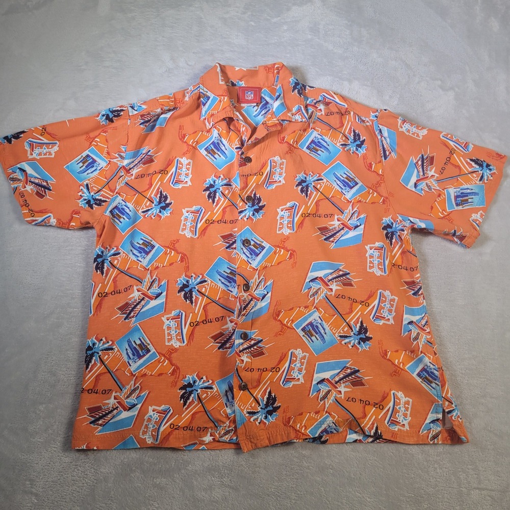 NFL Super Bowl XLI Shirt Mens Large Orange 2007 Miami‎ Tropical Rayon Button Up